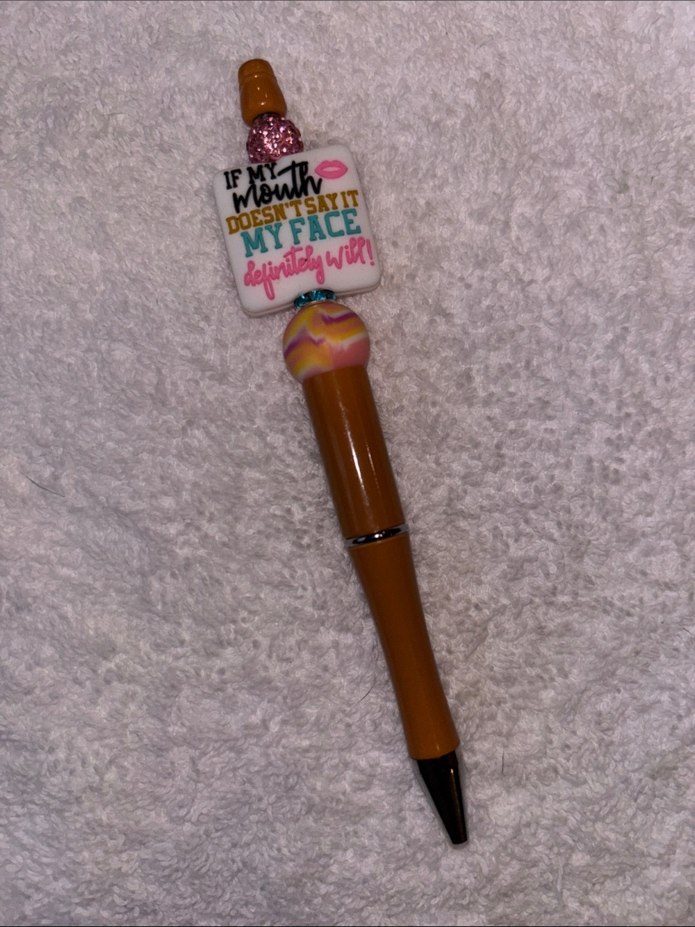 Brown Decorative Bead Pen with Playful Charm